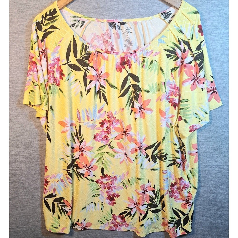 Croft & Barrow Womens Floral Top 3X Comfortable Stretchy Colorful Blouse Casual